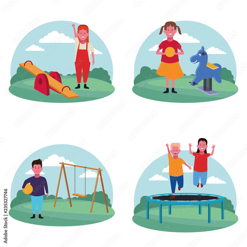 set of children at the playground - obrazy, fototapety, plakaty 