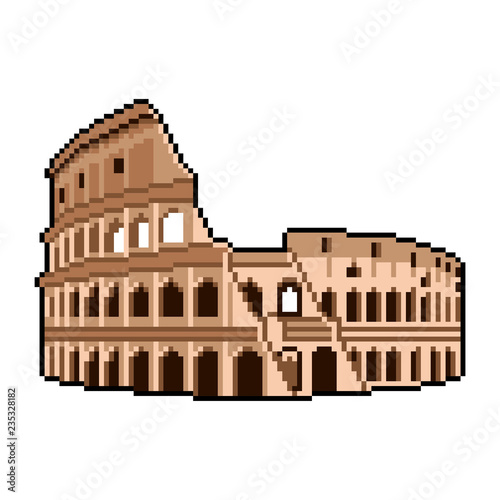 Pixel Roman Coliseum wonders of the world detailed illustration isolated vector