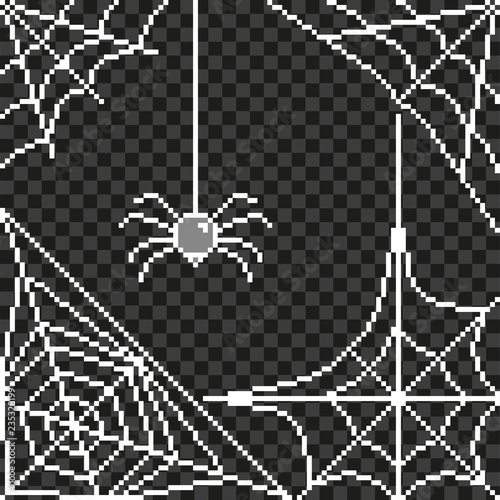 Pixel spider web frame detailed illustration isolated vector