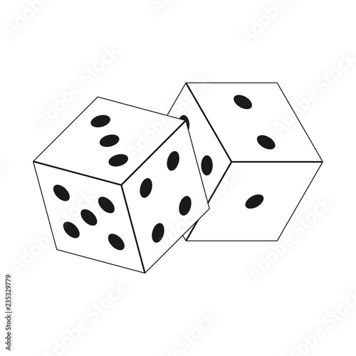 Dice line icon, on the white background. Vector.