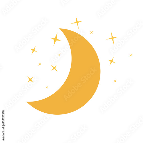 Moon and stars yellow vector icon.