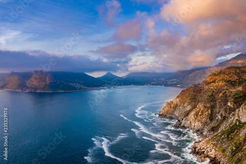 Aerial: The famous Chapman's peak near Hout bay Cape Town South Africa