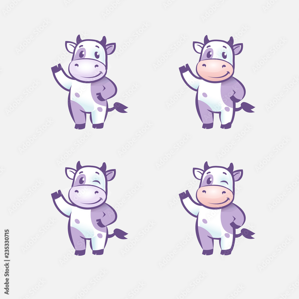 Obraz premium Funny cow cartoon character, happy cow vector illustrarion, logo template