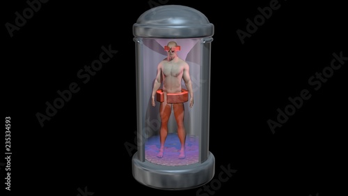 Bilde på lerret Life support chamber, cryonic tank with man