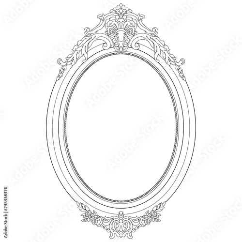Vintage oval pattern frame in old style. Vector.