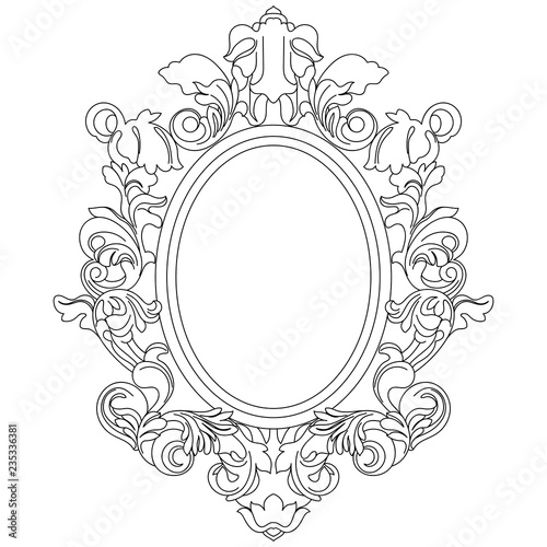 Vintage oval pattern frame in old style. Vector.