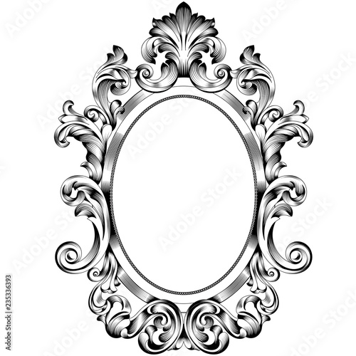 Vintage oval pattern frame in old style. Vector.