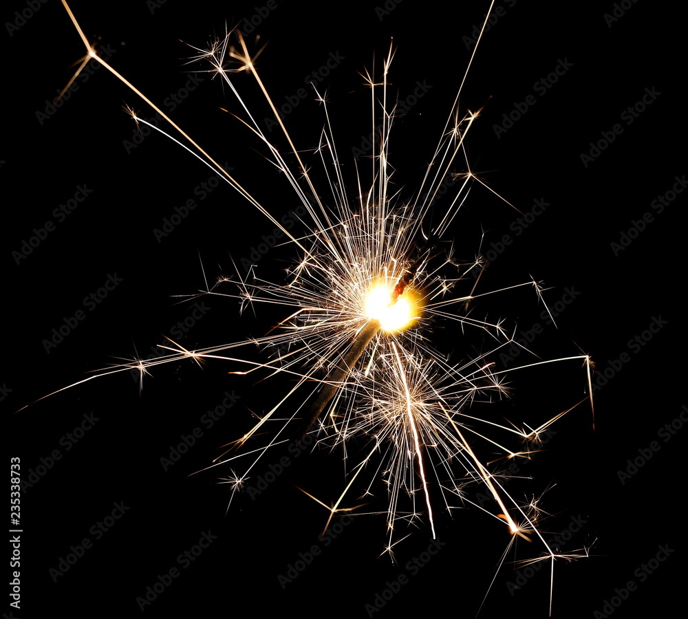 Sparkler isolated on black background with clipping path