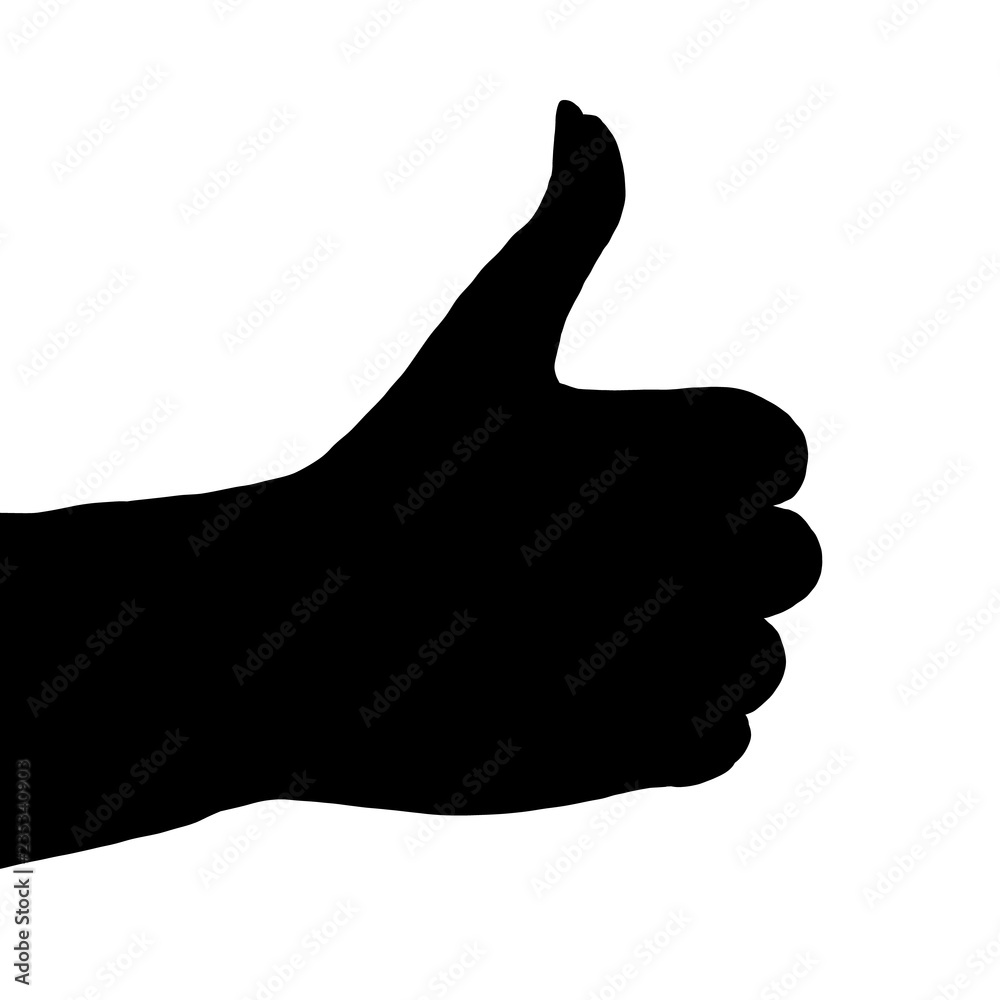 Silhouette thumbs up. Vector illustration isolated on white background, clipart.