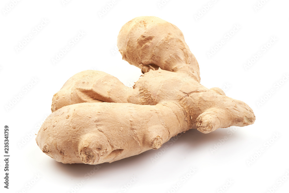 Fresh Ginger, isolated on a white background. Close-up.