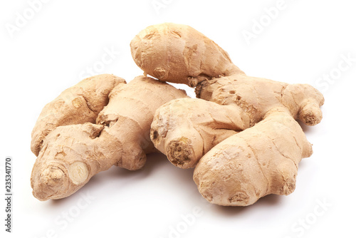 Fresh Ginger, isolated on a white background. Close-up.