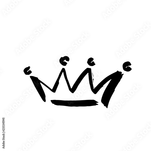 Crown doodle icon. Modern brush ink. Isolated on white background.