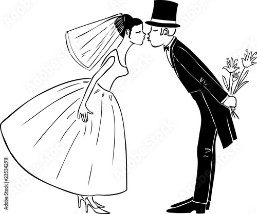 Vector drawing of loving newlyweds
