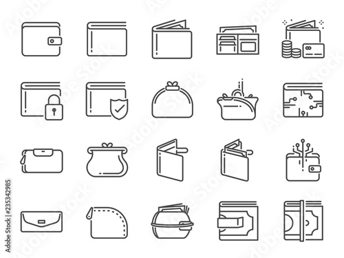 Wallet icon set. Included the icons as purse, money, bag, finance, e-wallet and more. photo