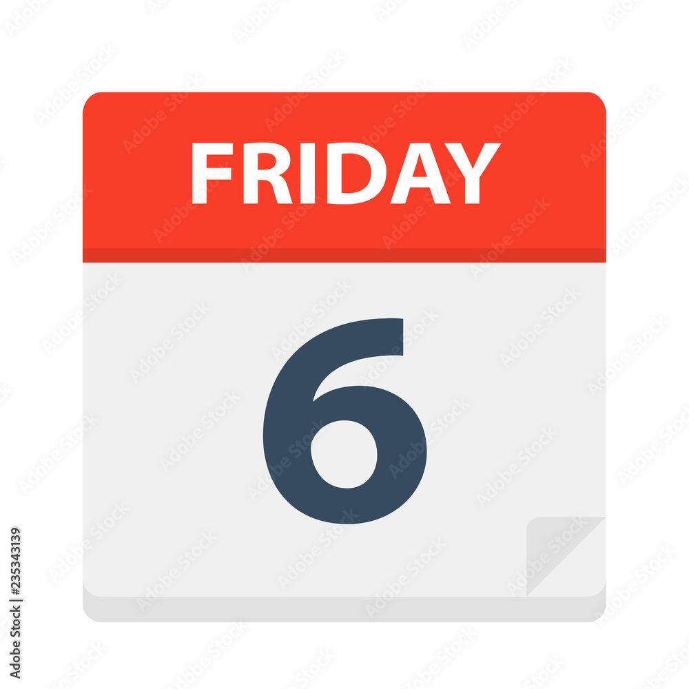 Friday 6 - Calendar Icon. Vector illustration of week day paper leaf. Friday 6 - Calendar Icon. Vector illustration of week day paper leaf.