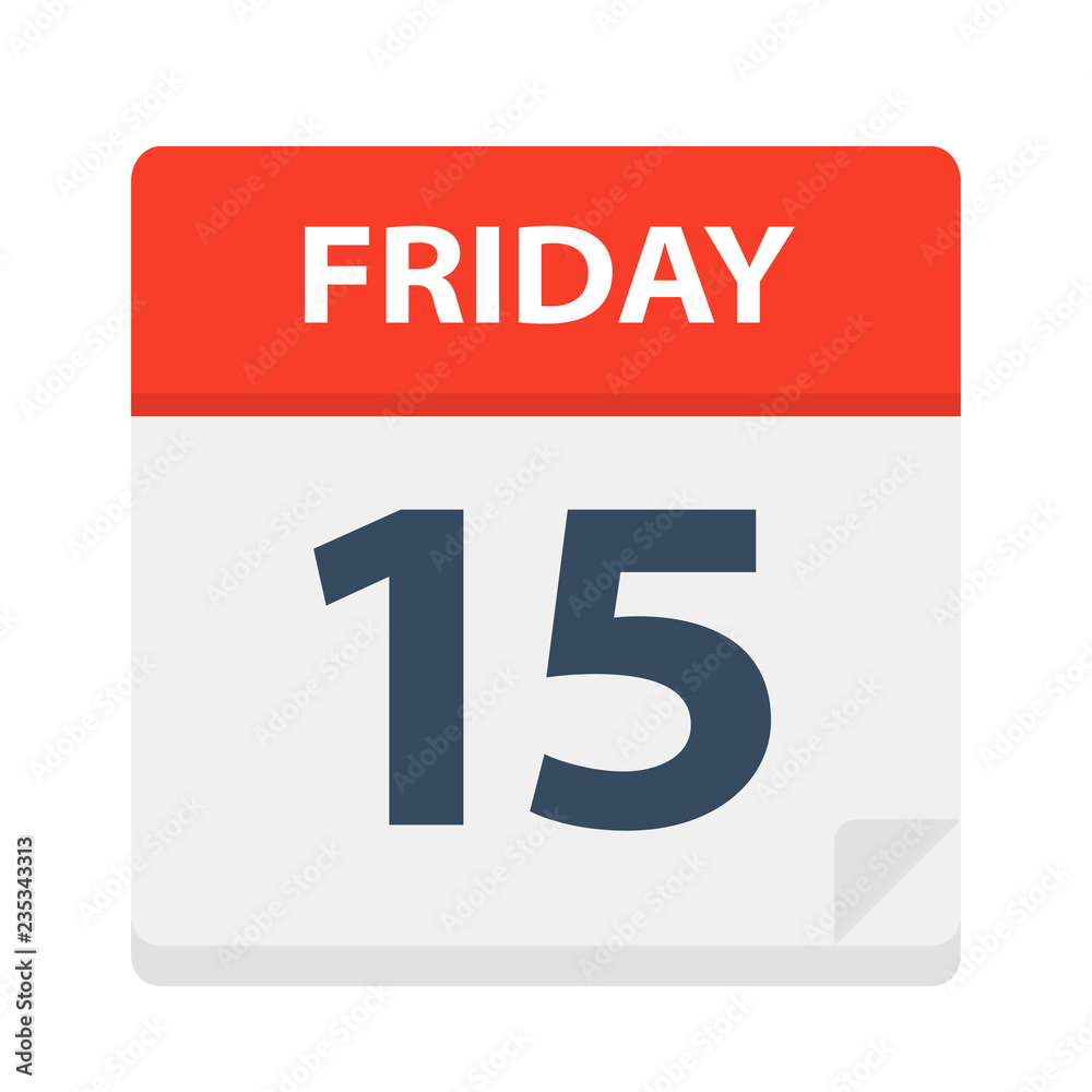 Friday 15 - Calendar Icon. Vector illustration of week day paper leaf. Friday 15 - Calendar Icon. Vector illustration of week day paper leaf.