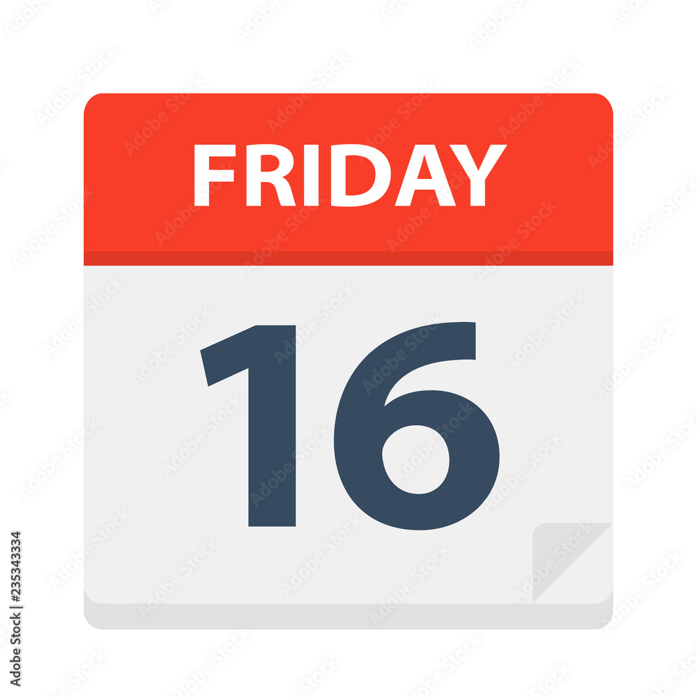 Friday 16 - Calendar Icon. Vector illustration of week day paper leaf. Friday 16 - Calendar Icon. Vector illustration of week day paper leaf.