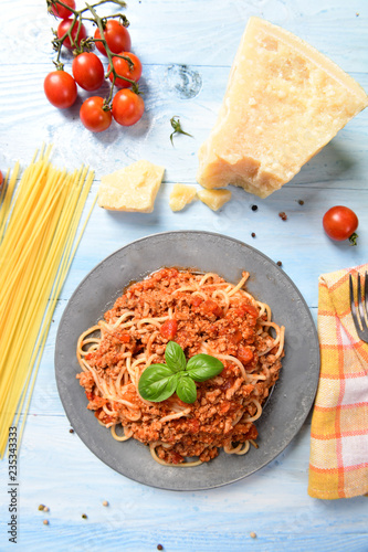 Tasty homemade spaghetti bolognese