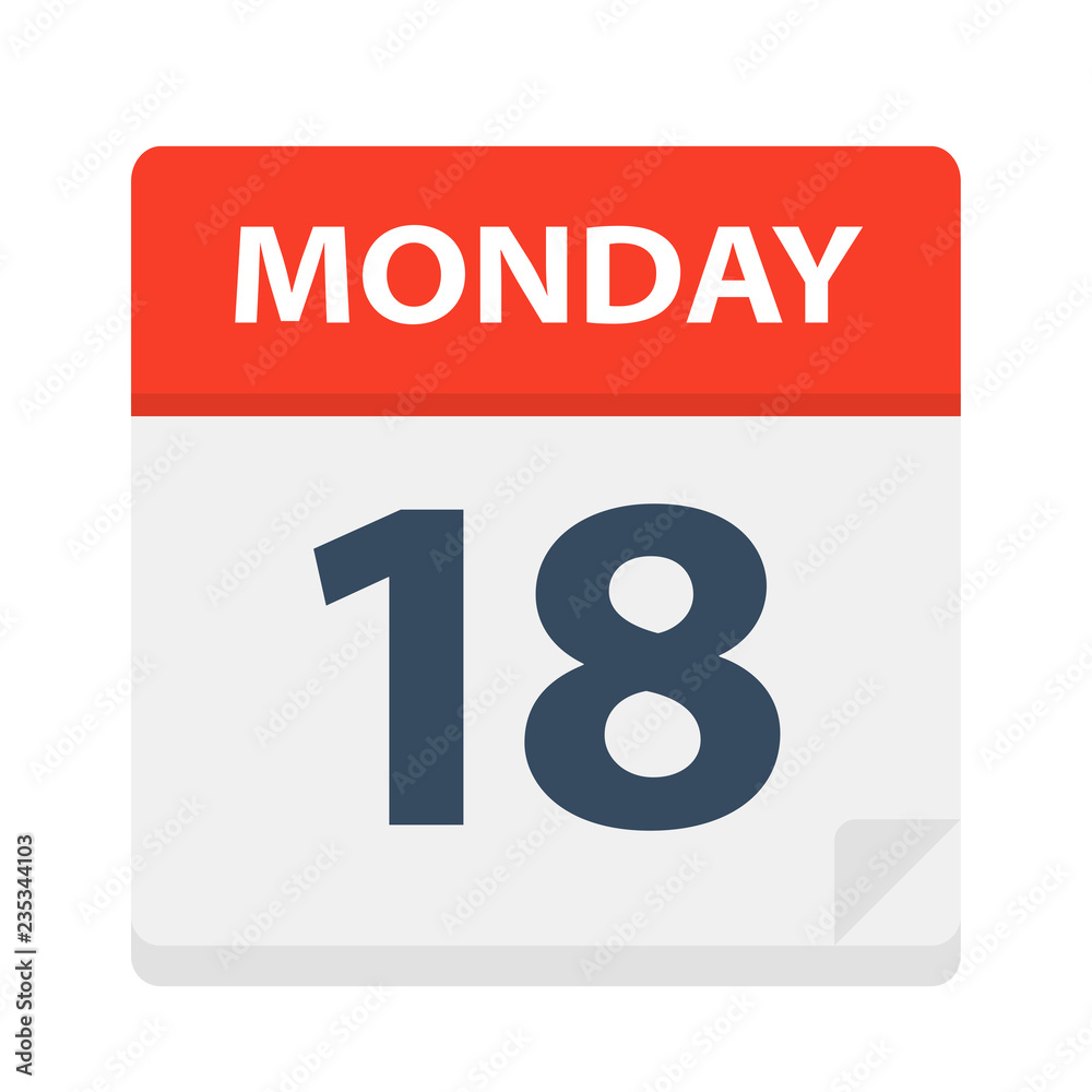 Monday 18 - Calendar Icon. Vector illustration of week day paper leaf. Monday 18 - Calendar Icon. Vector illustration of week day paper leaf.
