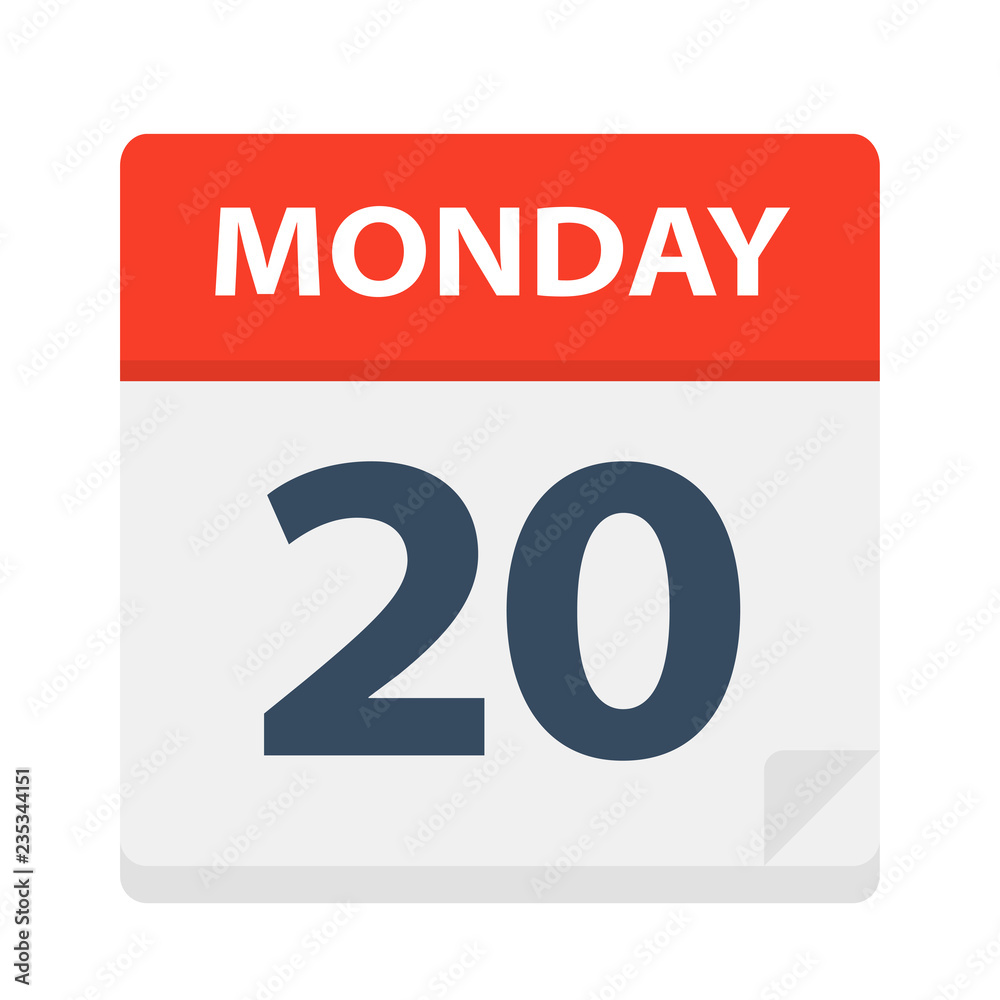 Monday 20 - Calendar Icon. Vector illustration of week day paper leaf. Monday 20 - Calendar Icon. Vector illustration of week day paper leaf.