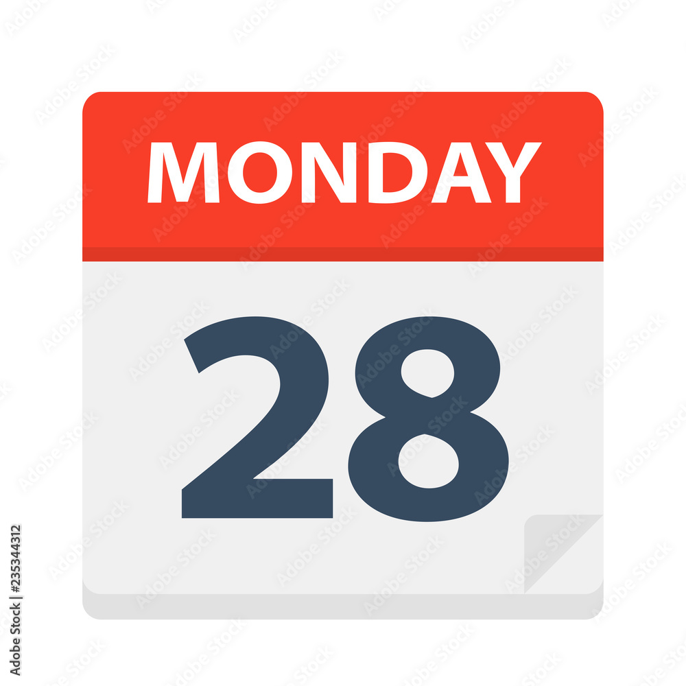 Monday 28 - Calendar Icon. Vector illustration of week day paper leaf. Monday 28 - Calendar Icon. Vector illustration of week day paper leaf.