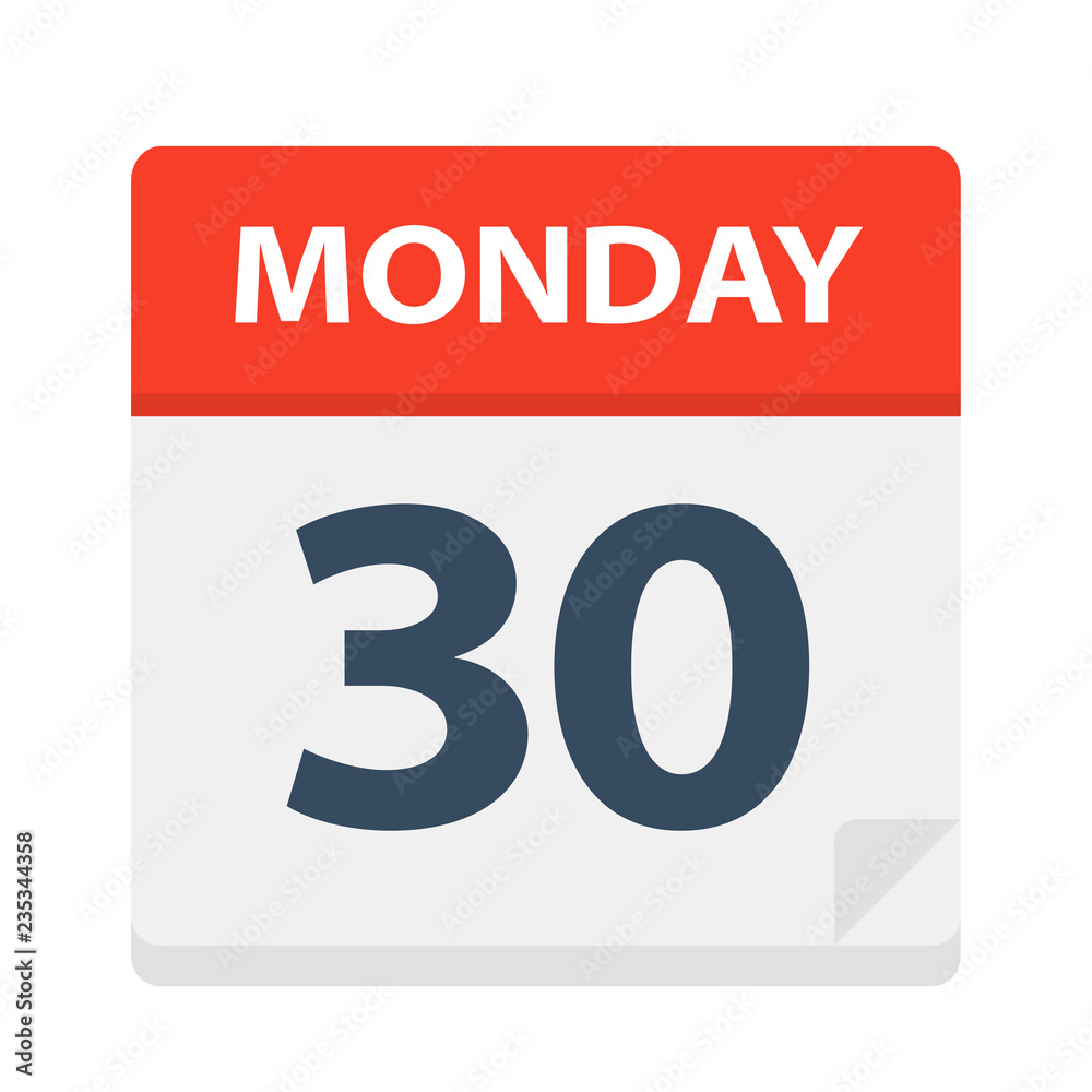 Monday 30 - Calendar Icon. Vector illustration of week day paper leaf. Monday 30 - Calendar Icon. Vector illustration of week day paper leaf.