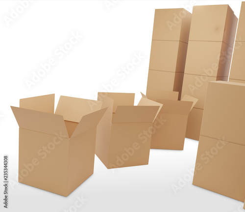 row of brown open boxes 3d-...