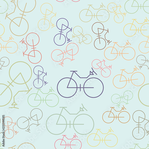 Seamless background or backdrop, outline of bicycle hand drawn, good for design texture. Vector, effect, template & colorful.