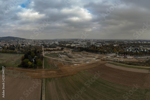 aerial view of a new construction site in the city of Bad Nauheim in Germany