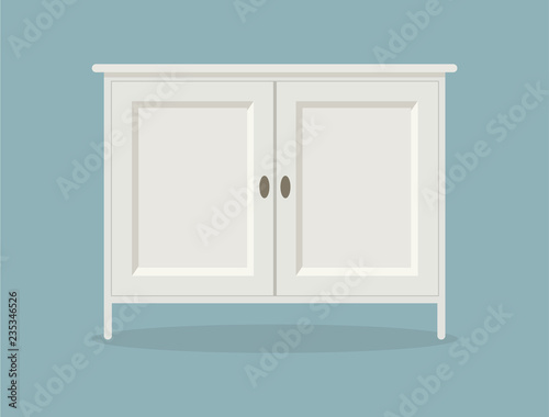 White dresser on blue background for office, hotel, livingroom, bedroom or bathroom. Vector illustration