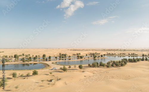 Aerial view of Al Qudra Lakes in a desert near Dubai © katiekk2