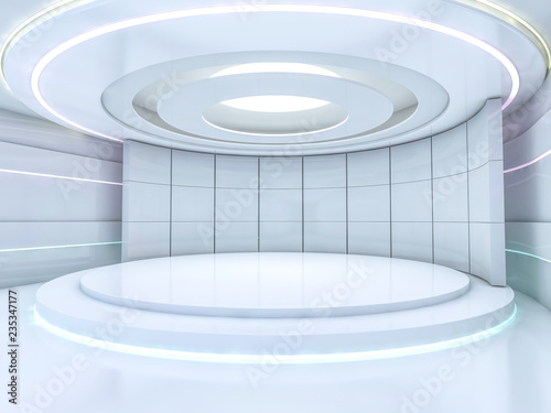 Presentation room with empty podium. 3D