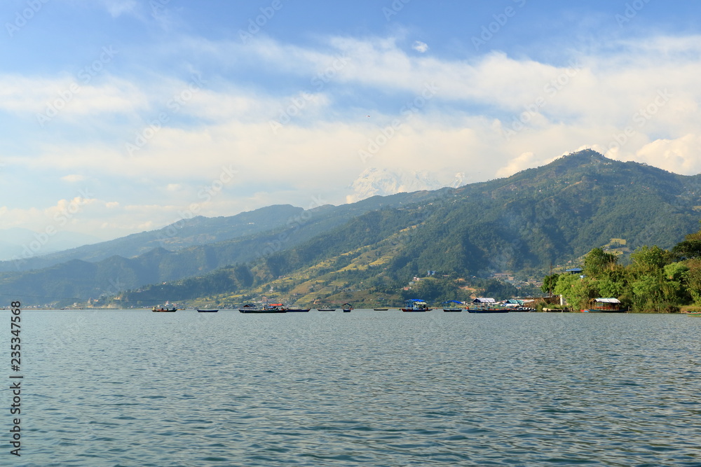 Beautiful landscape of Phewa Lake in Pokhara, Nepal