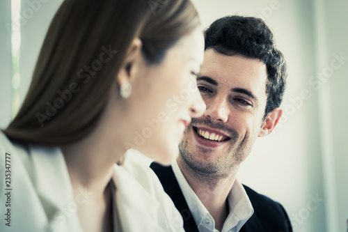 Εκτύπωση καμβά Business woman is falling in love with boss at work
