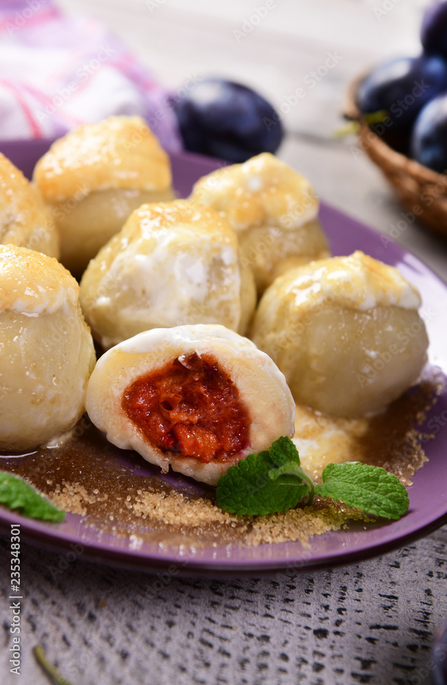 Homemade dumplings stuffed with plums Homemade dumplings stuffed with plums