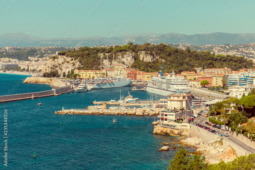 Large cruise liners in the port of Nice, France
