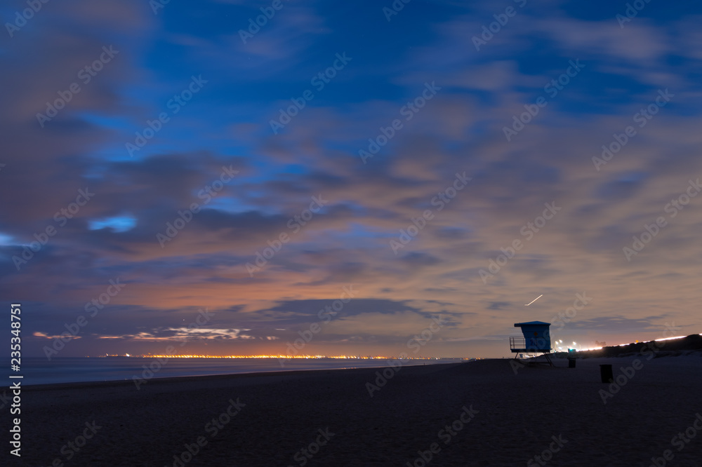 Night sky and lifeguard tower