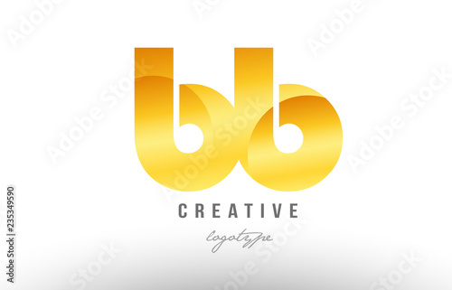 gold golden metal gradient bb b b alphabet letter logo combination icon design