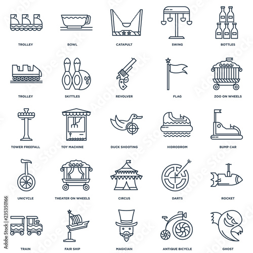 Set Of 25 outline icons such as Ghost, Antique Bicycle, Magician