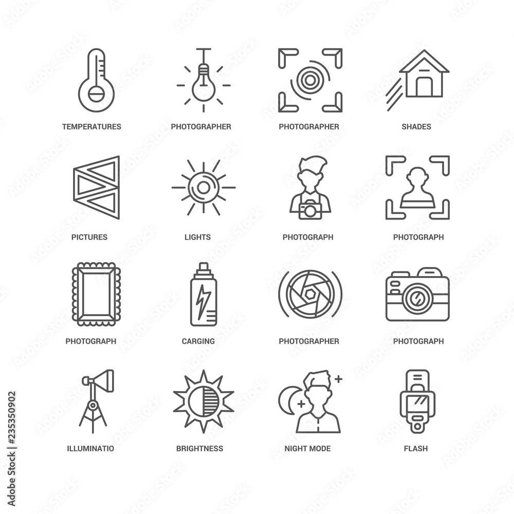 Fototapeta premium Simple Set of 16 Vector Line Icon. Contains such Icons as Flash,