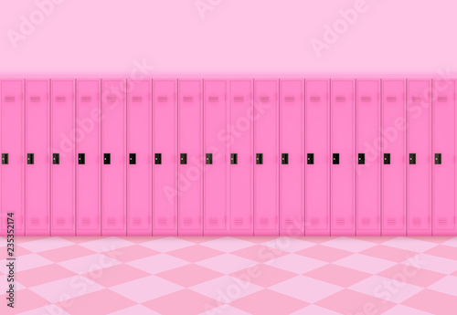 3d rendering. sweet pink metal Lockers row background.