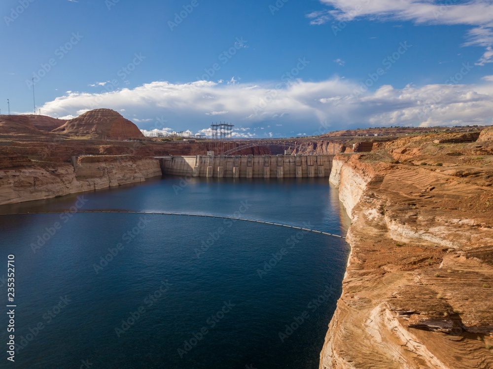 Beautiful aerial view of the Glen Dam and the Colorado River 