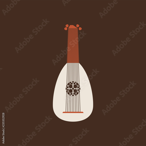 Lute flat vector icon. Folk music instrument