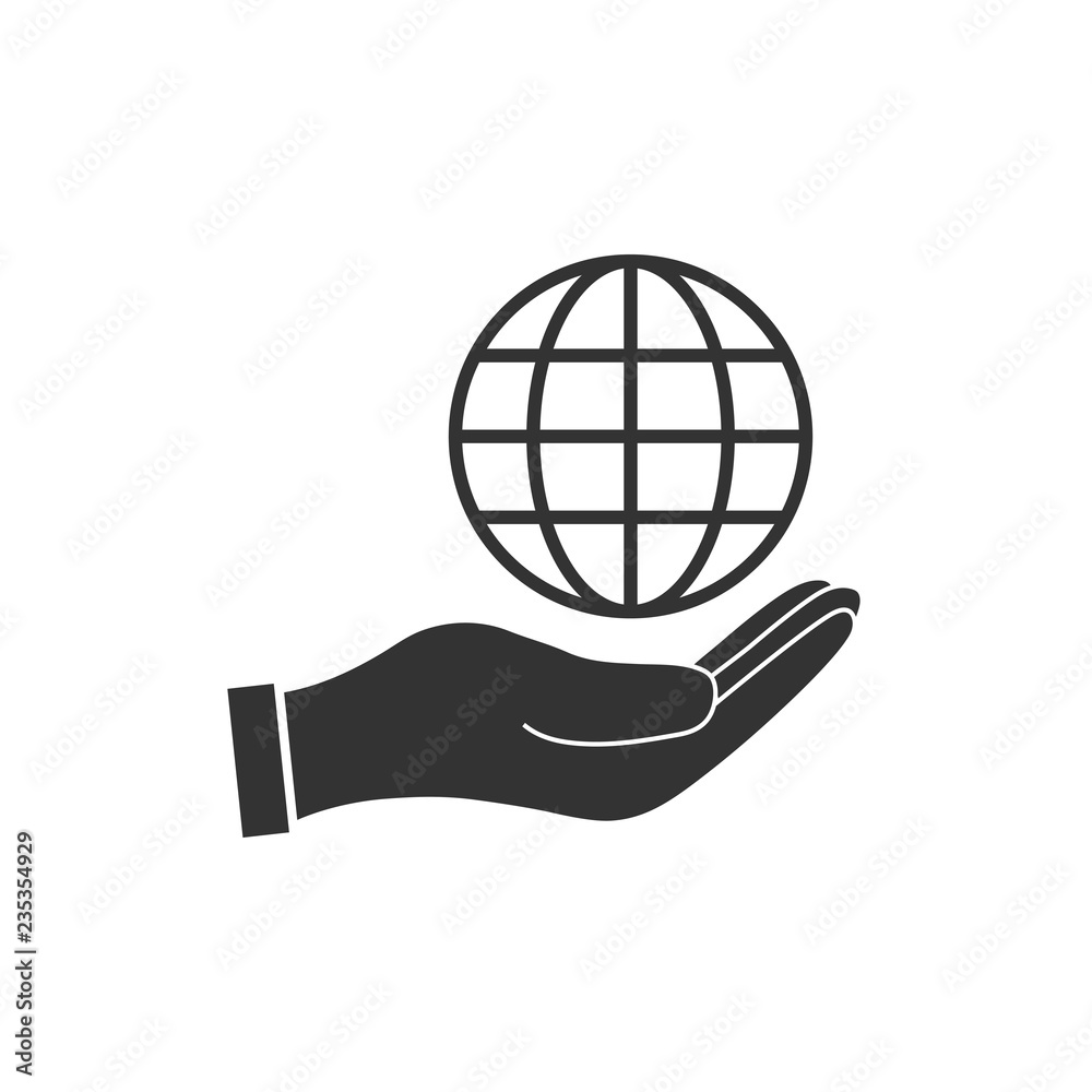 Hand with global icon. Vector illustration, flat design. Hand with global icon. Vector illustration, flat design.