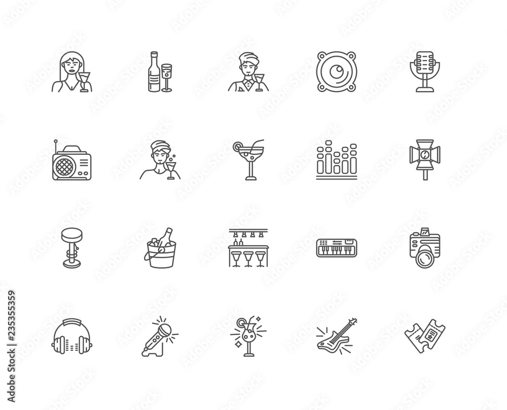 Simple Set of 20 Vector Line Icon. Contains such Icons as Ticket Simple Set of 20 Vector Line Icon. Contains such Icons as Ticket