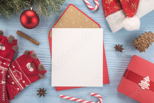 Red envelope on christmas holiday background