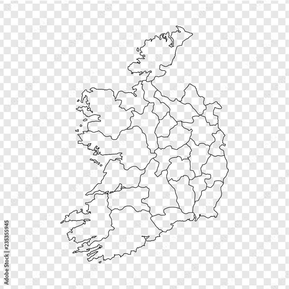 Blank map Ireland. High quality map Ireland with provinces on transparent background for your web site design, logo, app, UI. Stock vector. Vector illustration EPS10.