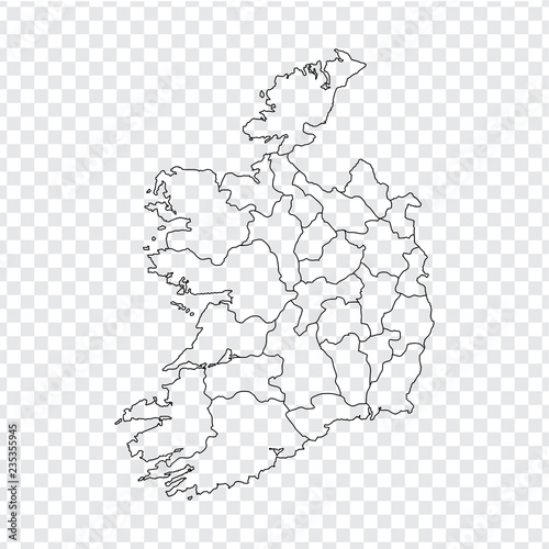Blank map Ireland. High quality map Ireland with provinces on transparent background for your web site design, logo, app, UI. Stock vector. Vector illustration EPS10.
