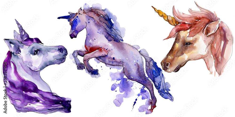 Obraz Cute unicorn horse. Isolated aquarelle wild animal for background, texture, wrapper pattern.
