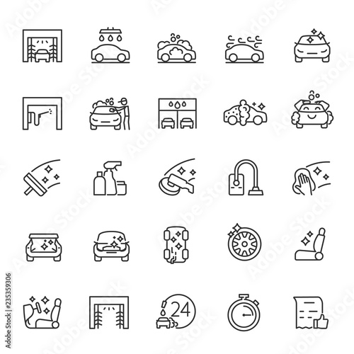 Car wash, icon set. Carwash, automatic and self service. linear icons. Line with editable stroke photo
